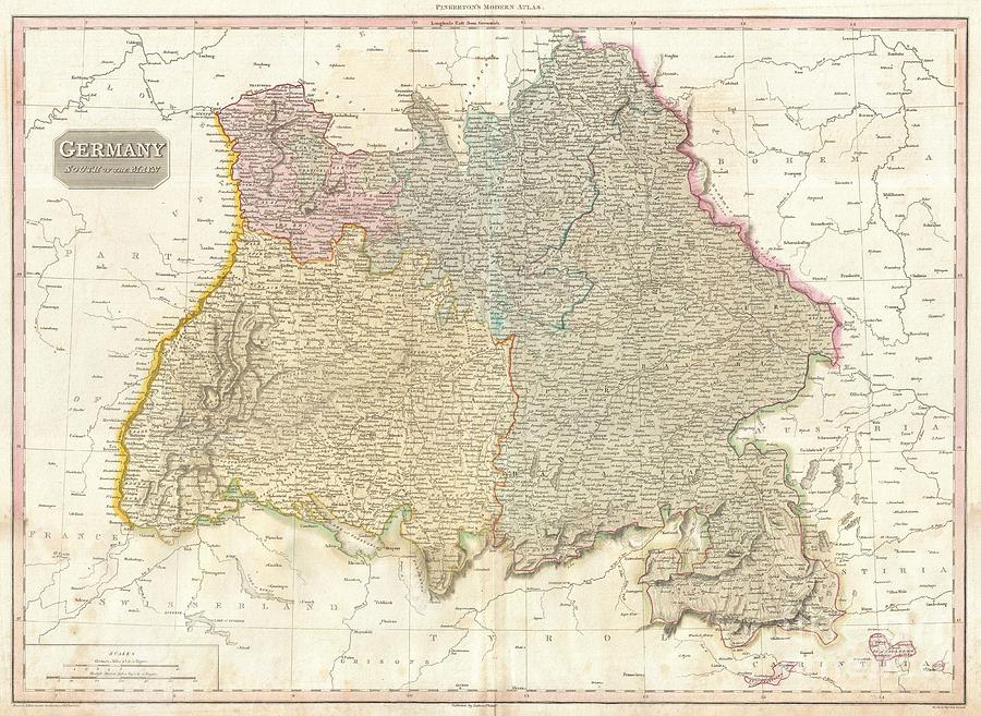 1818 Pinkerton Map of Southwestern Germany Photograph by Paul Fearn