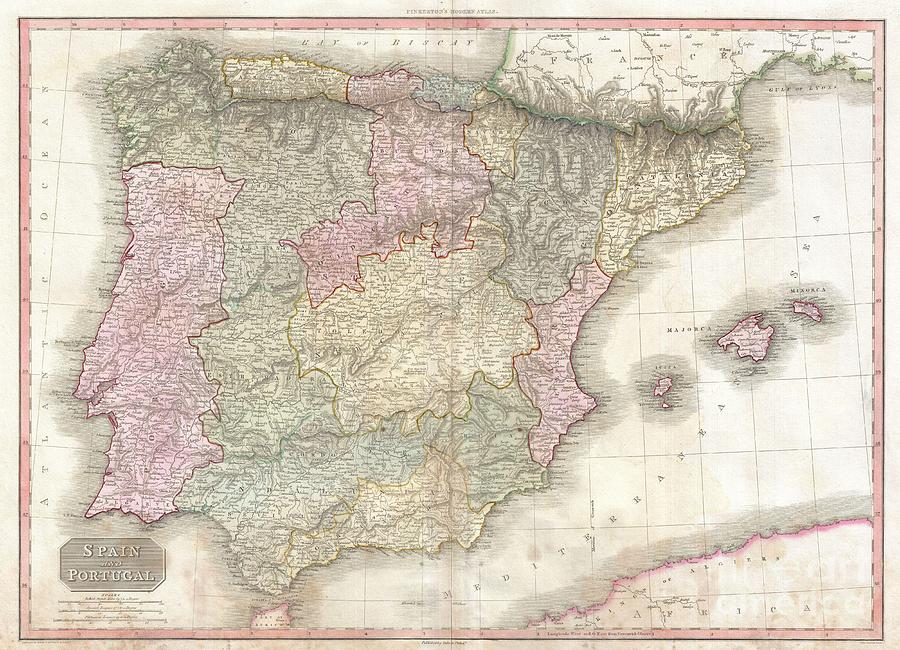1818 Pinkerton Map of Spain and Portugal Photograph by Paul Fearn