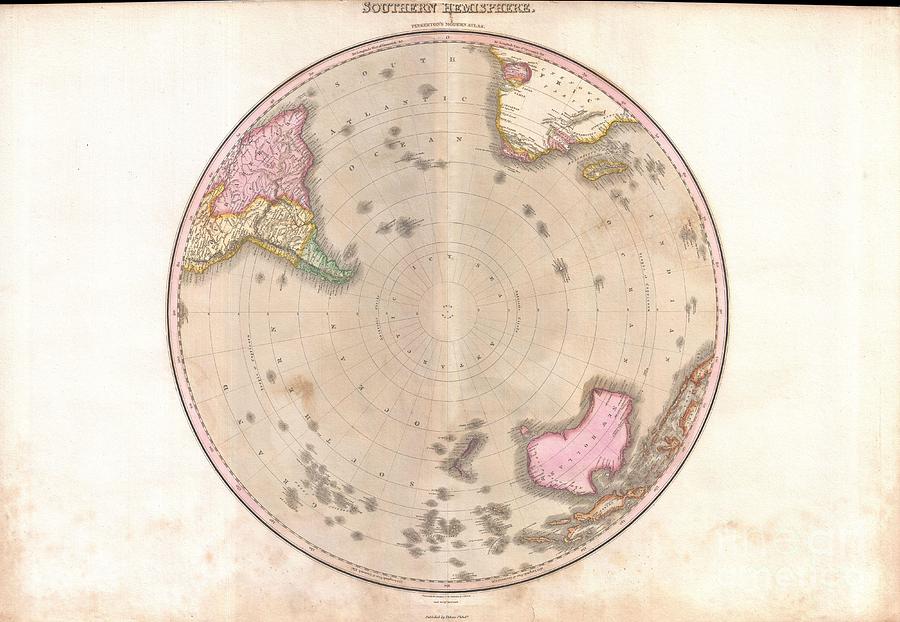 1818 Pinkerton Map of the Southern Hemisphere Photograph by Paul Fearn