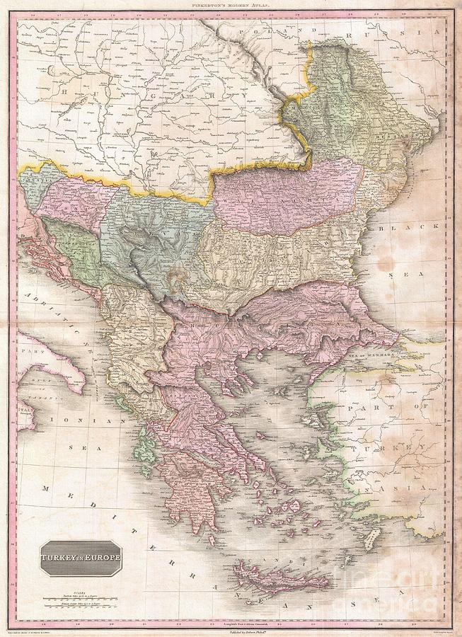 1818 Pinkerton Map of Turkey in Europe Greece and the Balkans Photograph by Paul Fearn