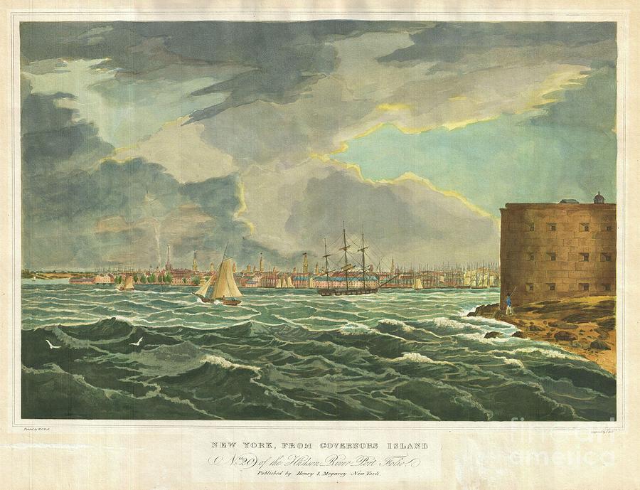 1825 Wall and Hill View of New York City from the Hudson River Port Folio Photograph by Paul Fearn