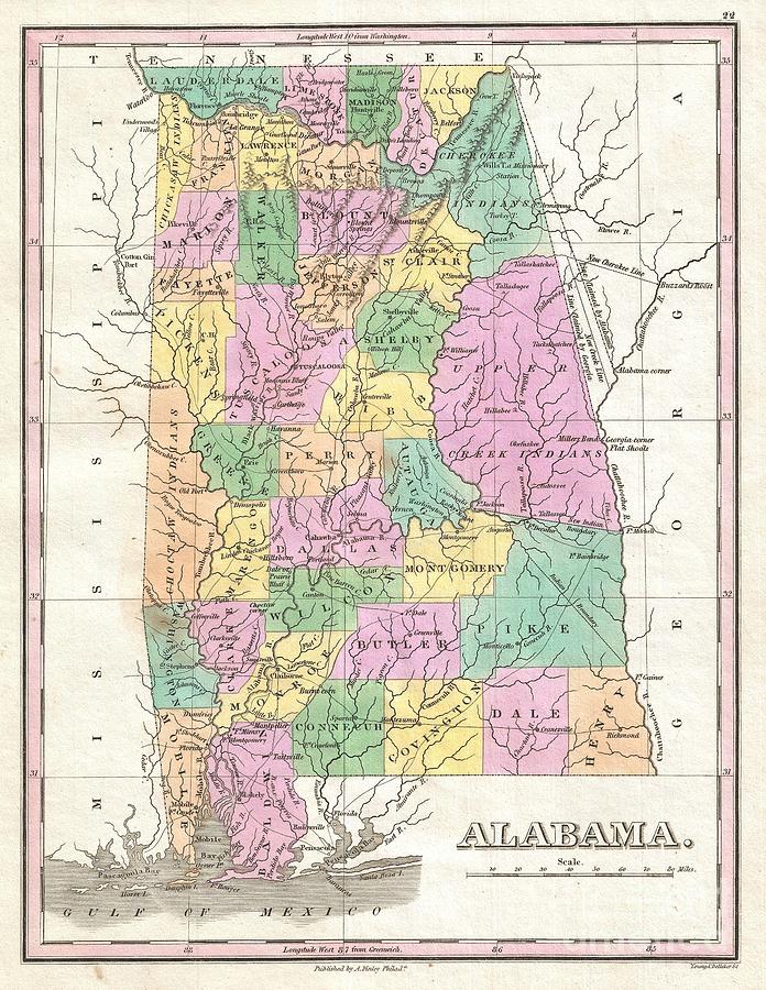 1827 Finley Map of Alabama Photograph by Paul Fearn