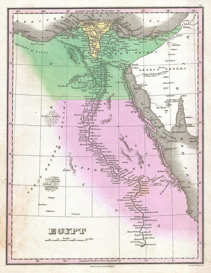 Abstract Photograph - 1827 Finley Map of Egypt by Paul Fearn