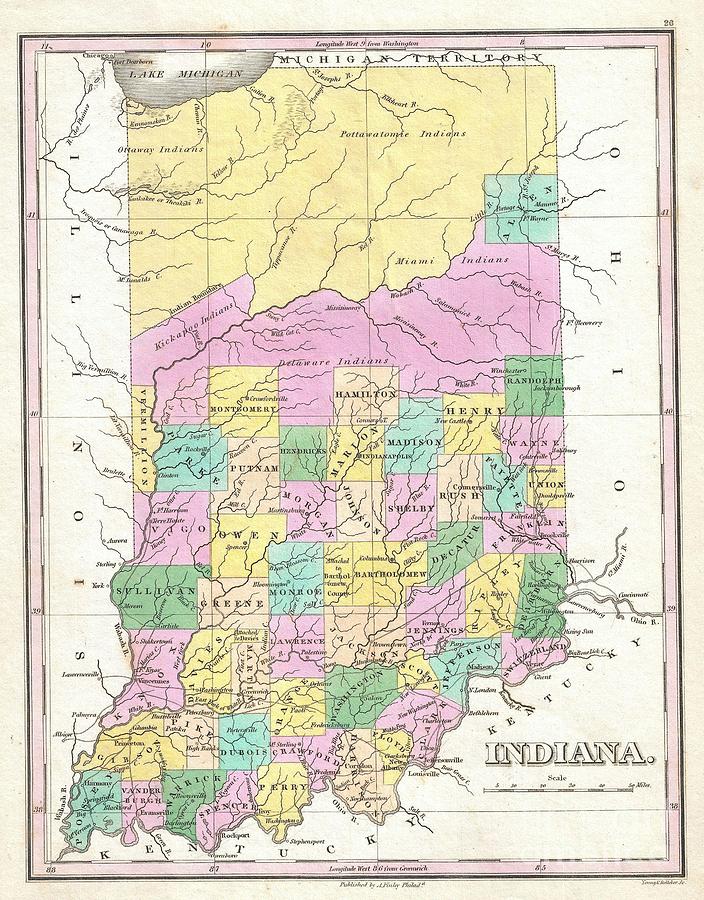 1827 Finley Map of Indiana Photograph by Paul Fearn
