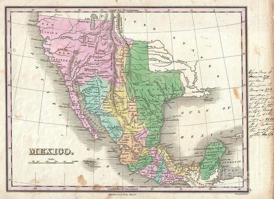1827 Finley Map of Mexico Upper California and Texas Photograph by Paul Fearn