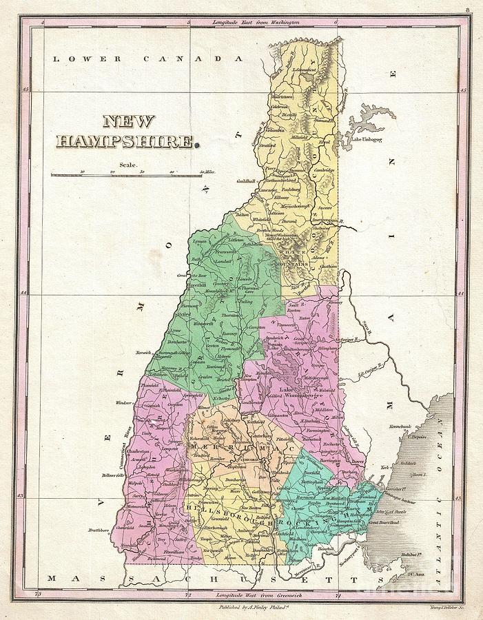 1827 Finley Map of New Hampshire Photograph by Paul Fearn