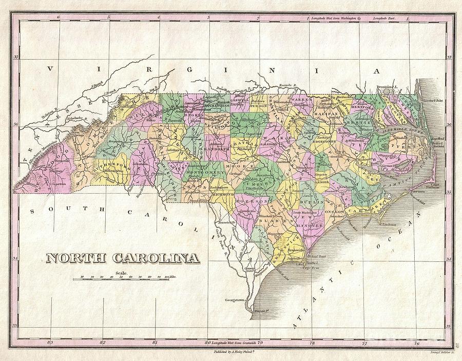1827 Finley Map of North Carolina  Photograph by Paul Fearn