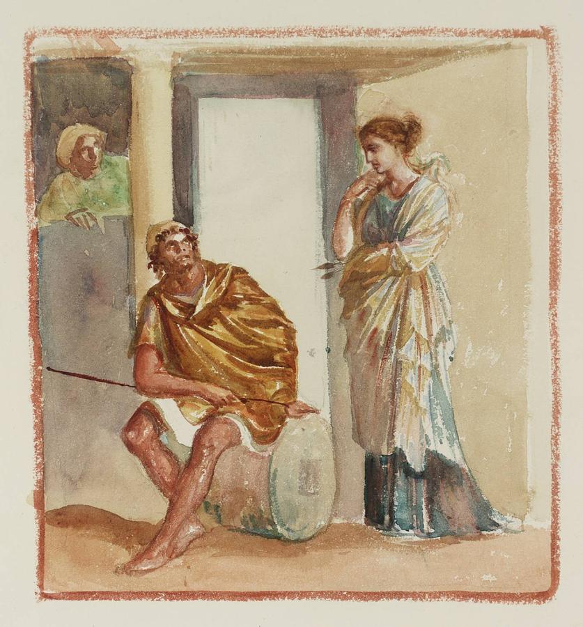 A Warrior Seated outside a Greek Building Painting by MotionAge Designs