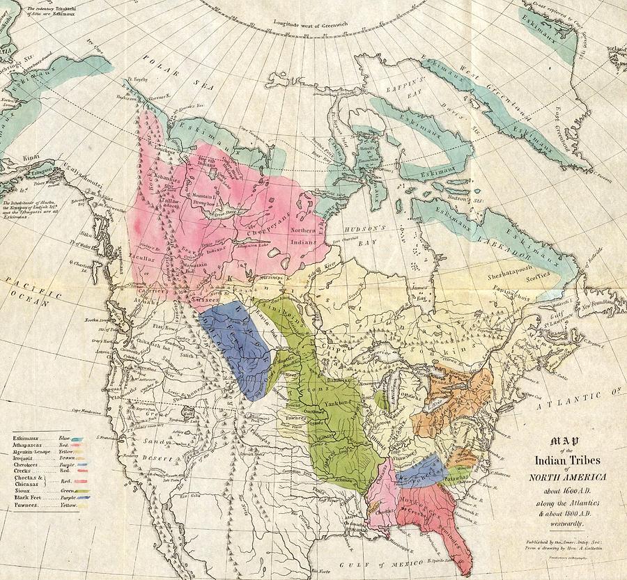 Posters & Prints 1836 Map North American Indian tribes 1600 A.D Native ...