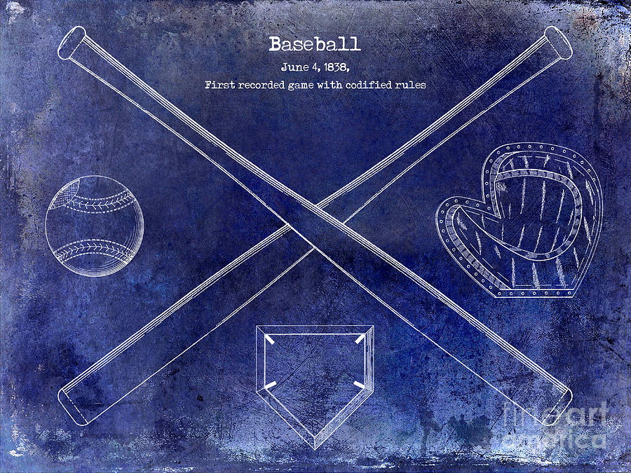 Pete Rose Photograph - 1838 Baseball Drawing Blue by Jon Neidert