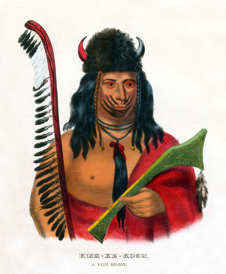 1838 Kish Ke Kosh Fox Indian Brave Painting by Historic Image