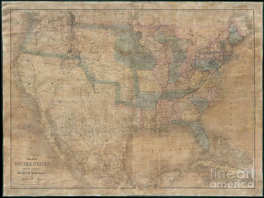 Abstract Photograph - 1839 Burr Wall Map of the United States  by Paul Fearn