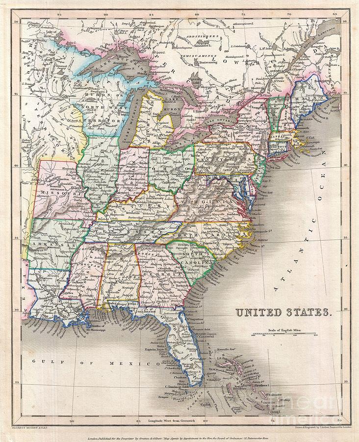 1843 Gilbert Map of the United States Photograph by Paul Fearn - Fine ...