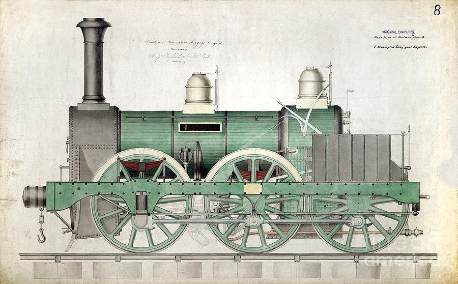 1843 Locomotive Luggage Engine Drawing by Jon Neidert