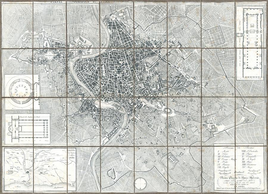 Bridge Photograph - 1843 Monaldini Case Map of Rome by Paul Fearn