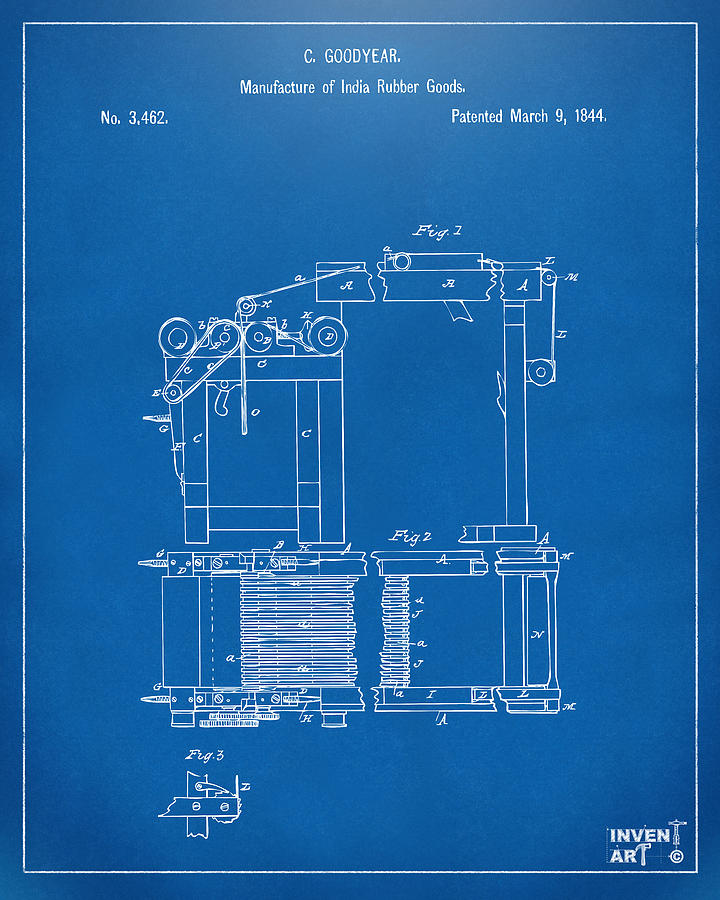 Vintage Digital Art - 1844 Charles Goodyear India Rubber Goods Patent Blueprint by Nikki Marie Smith