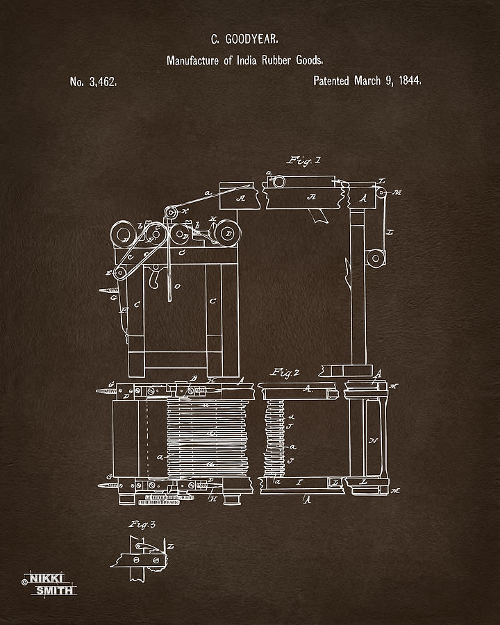 1844 Charles Goodyear India Rubber Goods Patent Espresso Digital Art by Nikki Marie Smith