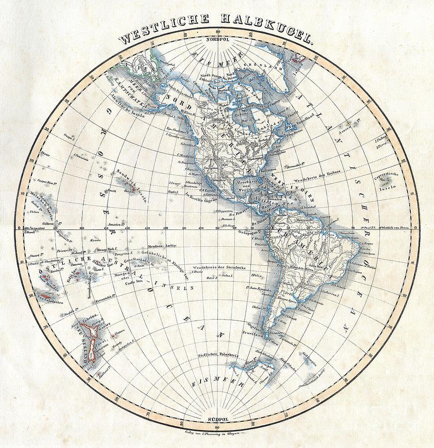 1844 Flemming Map of the Western Hemisphere or South and North America Photograph by Paul Fearn