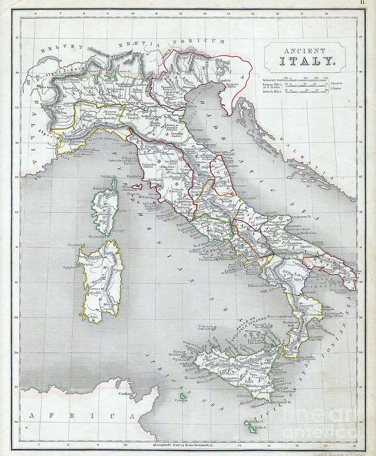 1845 Chambers Map of Ancient Italy Photograph by Paul Fearn
