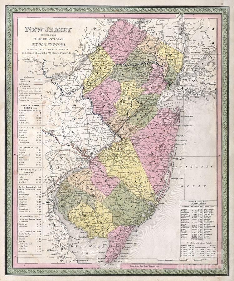 1846 Mitchell Tanner Map of New Jersey Photograph by Paul Fearn - Fine ...