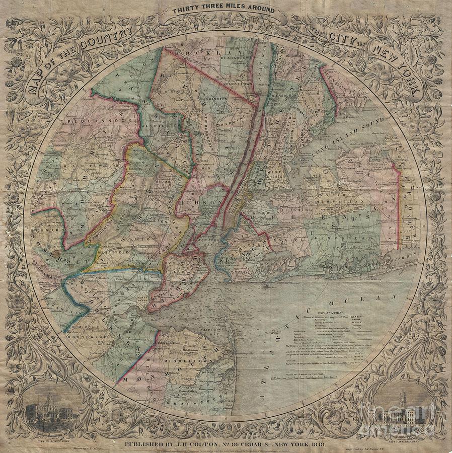 1848 Colton Map of New York City and Vicinity Photograph by Paul Fearn