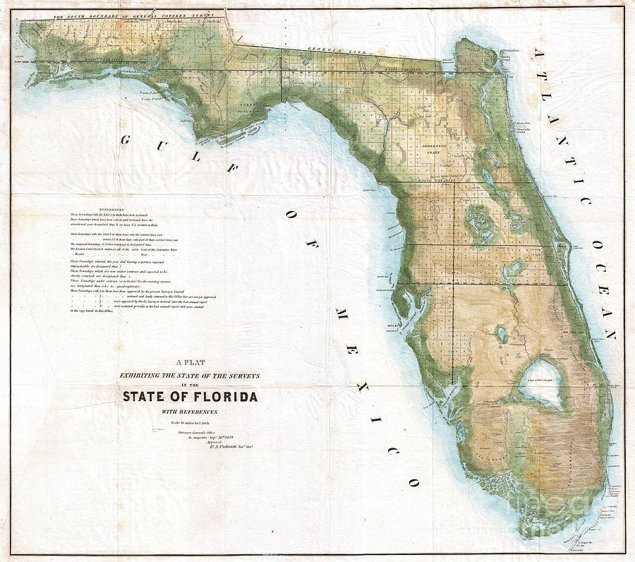 Abstract Photograph - 1848 Land Survey Map of Florida by Paul Fearn