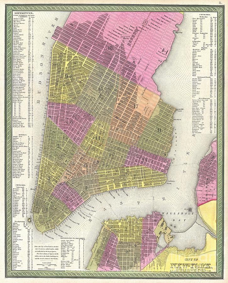 1848 Mitchell Map of New York City Photograph by Paul Fearn
