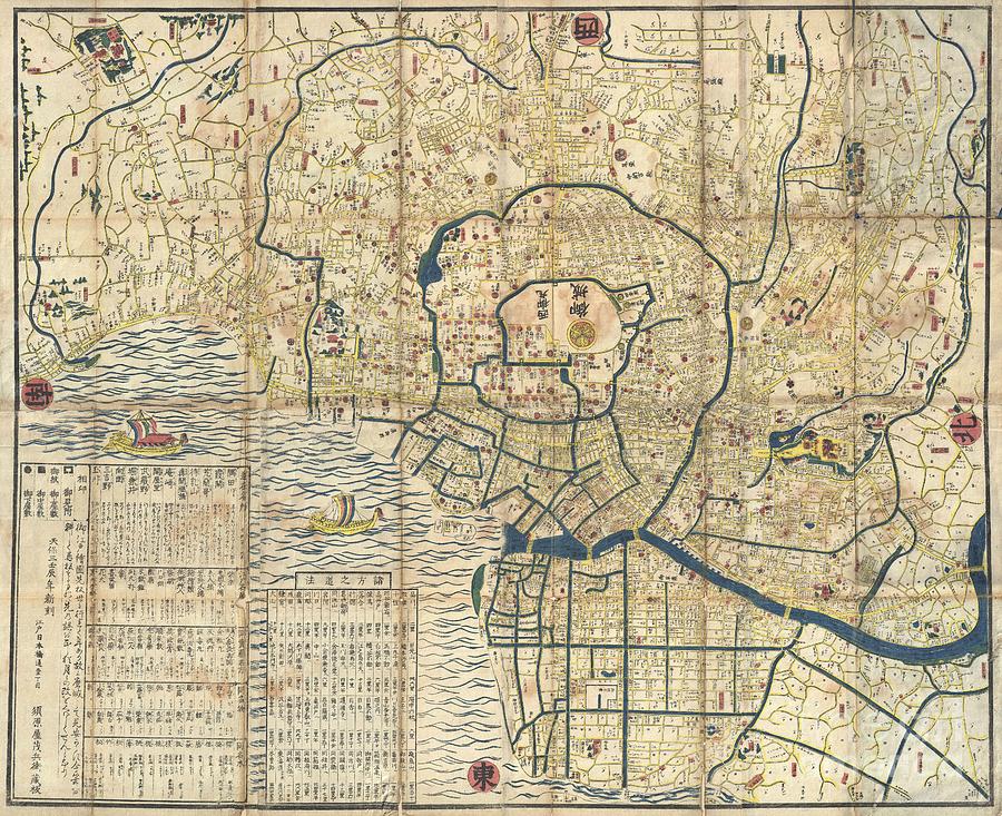 1849 Japanese Map of Edo or Tokyo Photograph by Paul Fearn