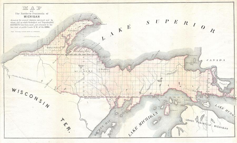 1849 Land Survey Map of Michigan Upper Peninsula Photograph by Paul Fearn