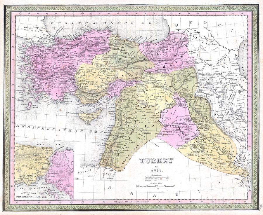 1849 Mitchell Map of Turkey Iraq Syria Palestine Photograph by Paul Fearn