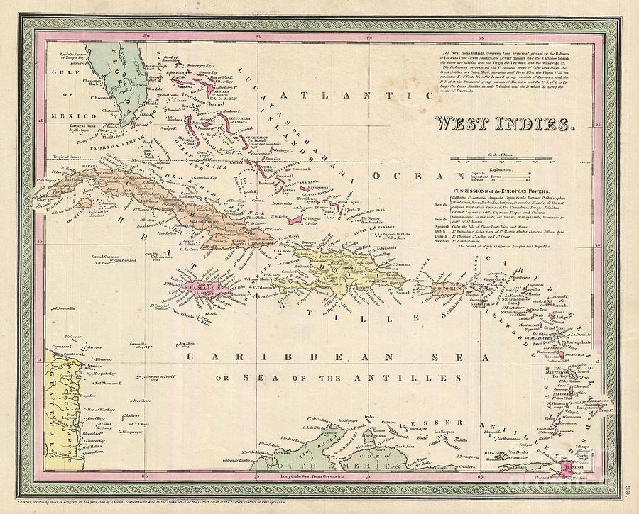 1850 Cowperthwait Map of Cuba and West Indies Photograph by Paul Fearn