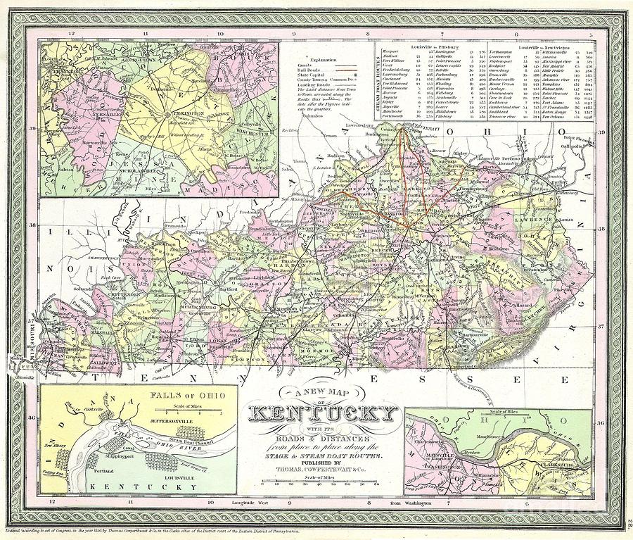 1850 Cowperthwait Map of Kentucky Photograph by Paul Fearn