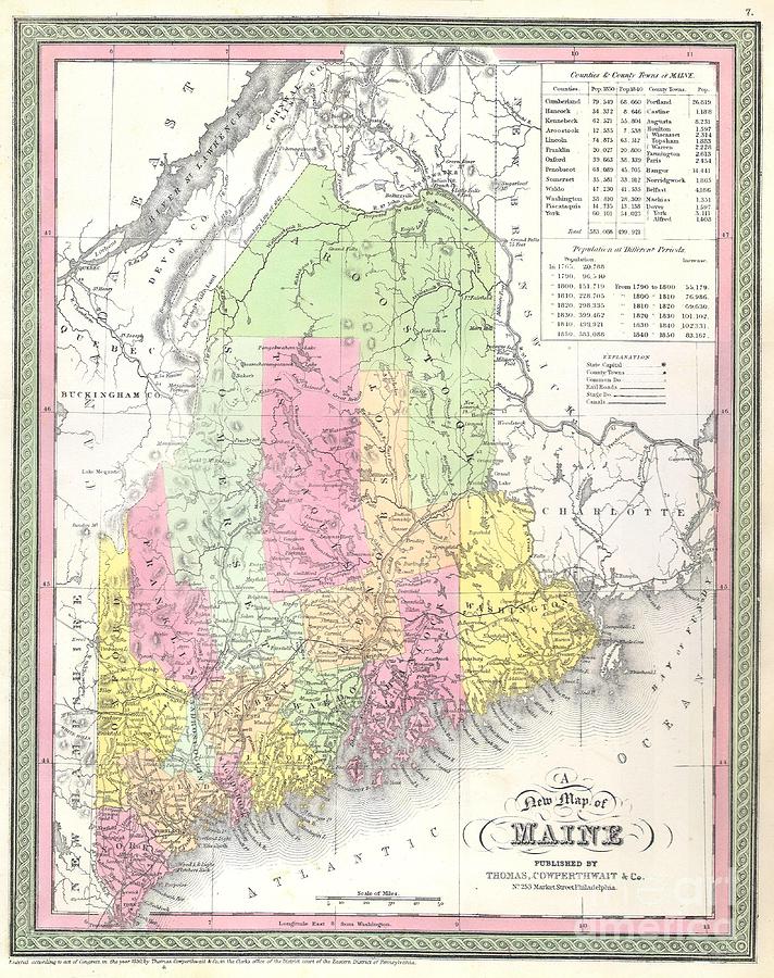 1850 Mitchell Map of Maine Photograph by Paul Fearn - Fine Art America