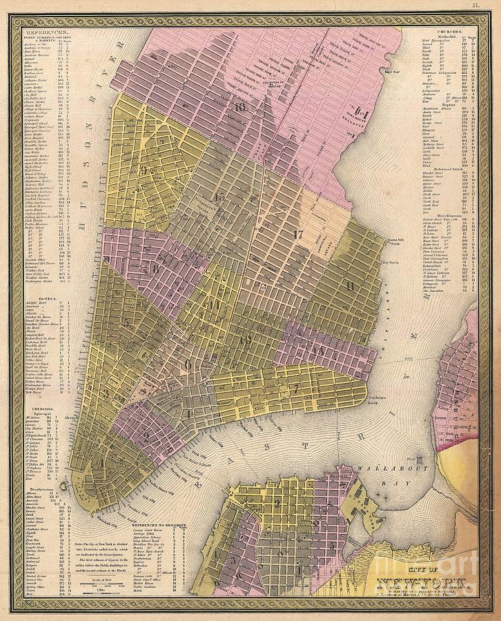1850 Mitchell Map of New York City Photograph by Paul Fearn