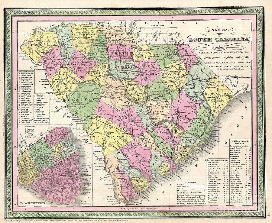 1850 Mitchell Map of South Carolina with Charleston inset  Photograph by Paul Fearn