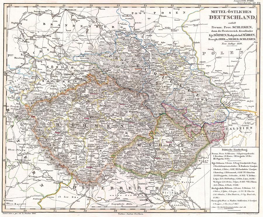 1850 Perthes Map of Bohemia Photograph by Paul Fearn