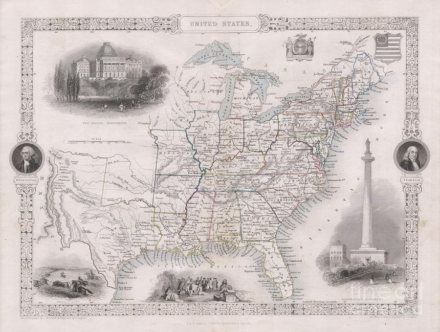 1850 Tallis Map of the United States Photograph by Paul Fearn