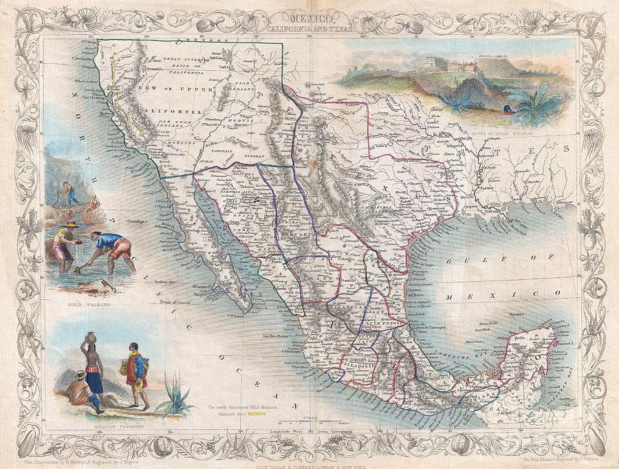 1851 Tallis Map of Mexico Texas and California  Photograph by Paul Fearn
