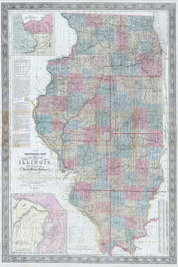 1852 Colton Sectional Pocket Map of Illinois Photograph by Paul Fearn