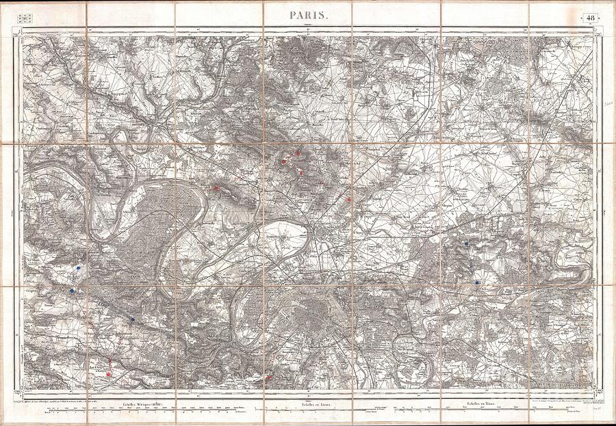 Abstract Photograph - 1852 Depot de Guerre Map of Paris and its Environs by Paul Fearn