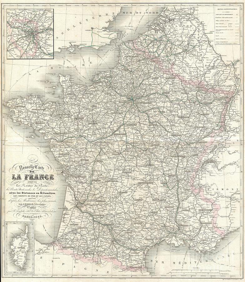 1852 Levasseur Map of France  Photograph by Paul Fearn