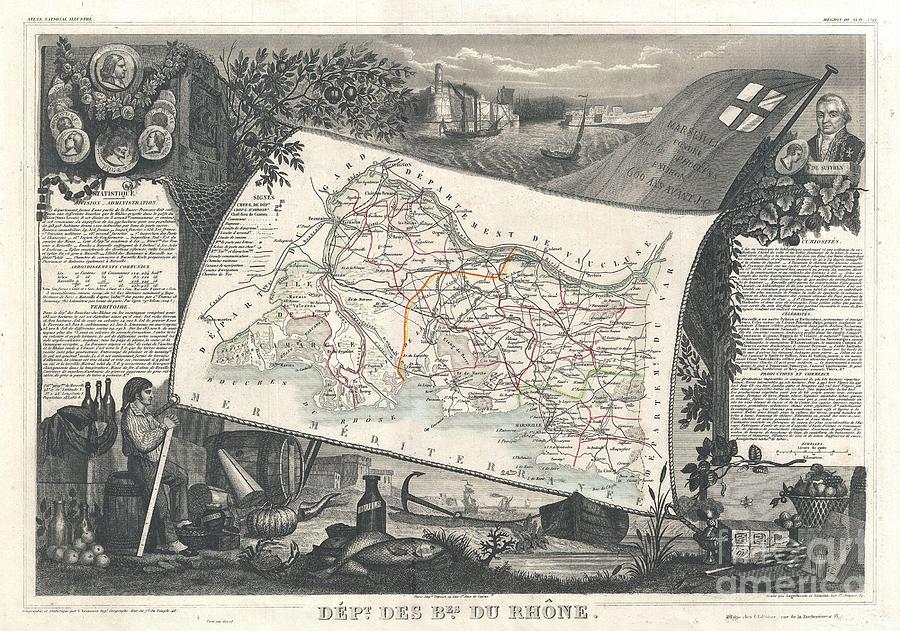 Abstract Photograph - 1852 Levasseur Map of the Department Bes Du Rhone by Paul Fearn