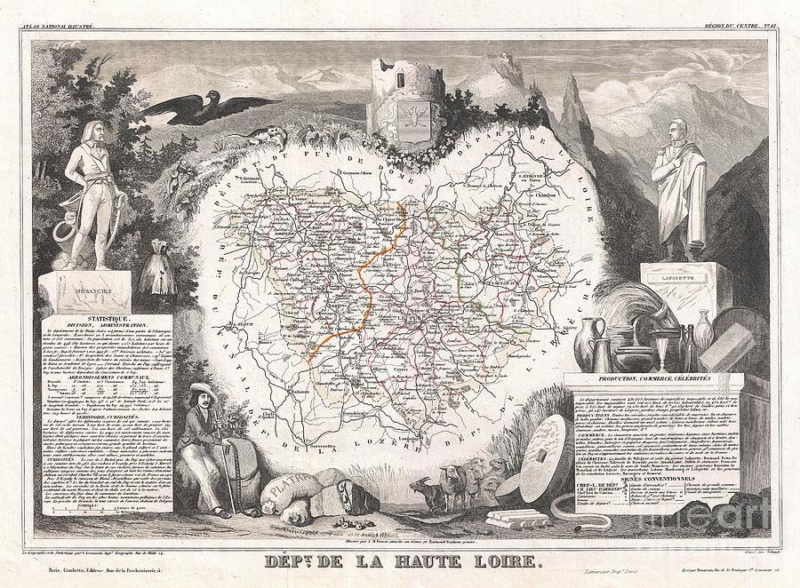 Abstract Photograph - 1852 Levasseur Map of the Department De La Haute Loire France Loire Valley Region by Paul Fearn