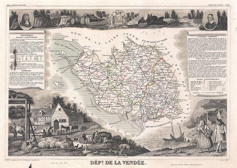 1852 Levasseur Map of the Department De La Vendee France Fiefs Vendeens Wines Photograph by Paul Fearn