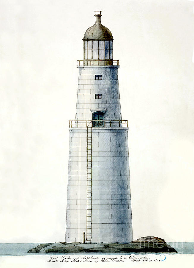 1852 Minots Ledge Lighthouse  Drawing by Jon Neidert