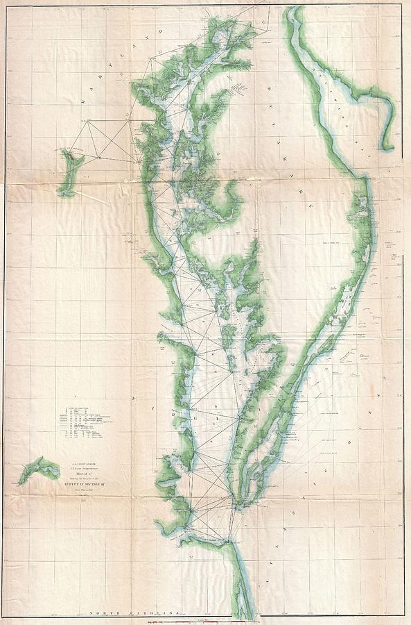 1852 US. Coast Survey Chart or Map of the Chesapeake Bay and Delaware Bay Photograph by Paul Fearn