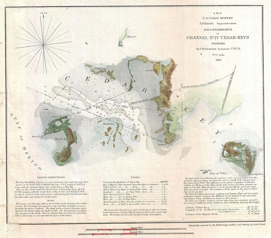 Abstract Photograph - 1852 US Coast Survey Map of Cedar Key Florida by Paul Fearn