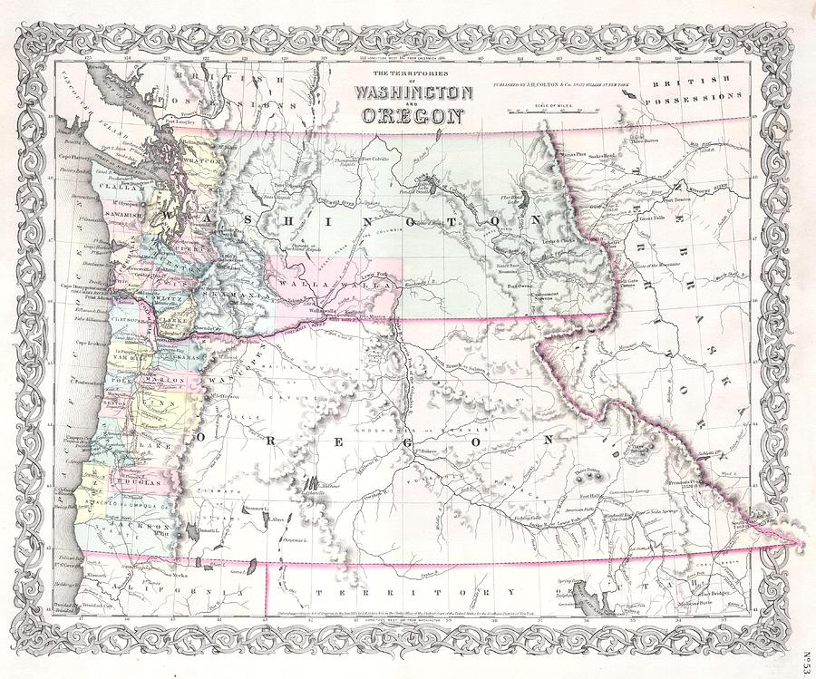 1853 Colton Map of Washington and Oregon Photograph by Paul Fearn - Fine Art America