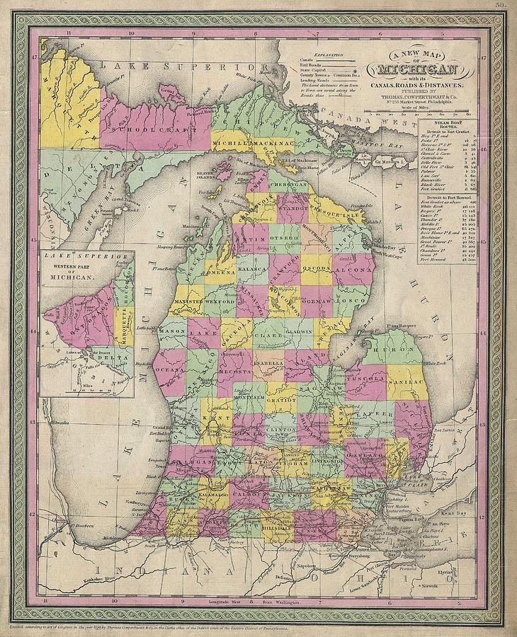 1853 Mitchell Map of Michigan Photograph by Paul Fearn - Fine Art America