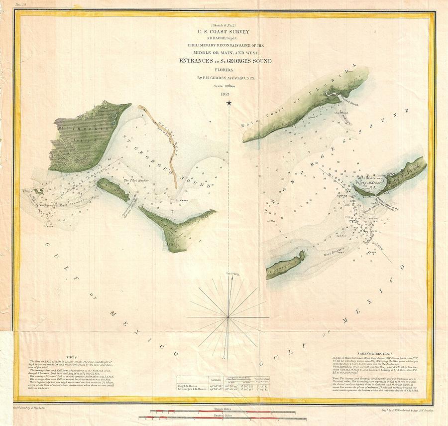 1853 US Coast Survey Chart or Map of St Georges Sound Florida Photograph by Paul Fearn